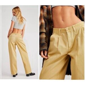 Free People Tan Wide Leg Jeans